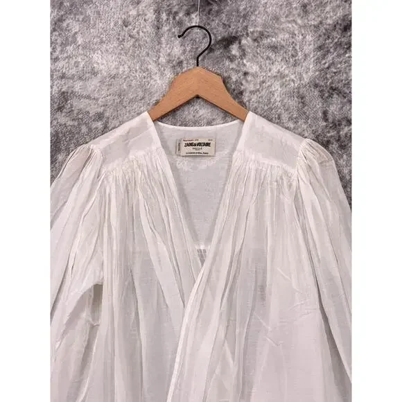 New Zadig Voltaire Top Medium Womens White Cotton Voile Cross Blouse Lightweight - Picture 2 of 9